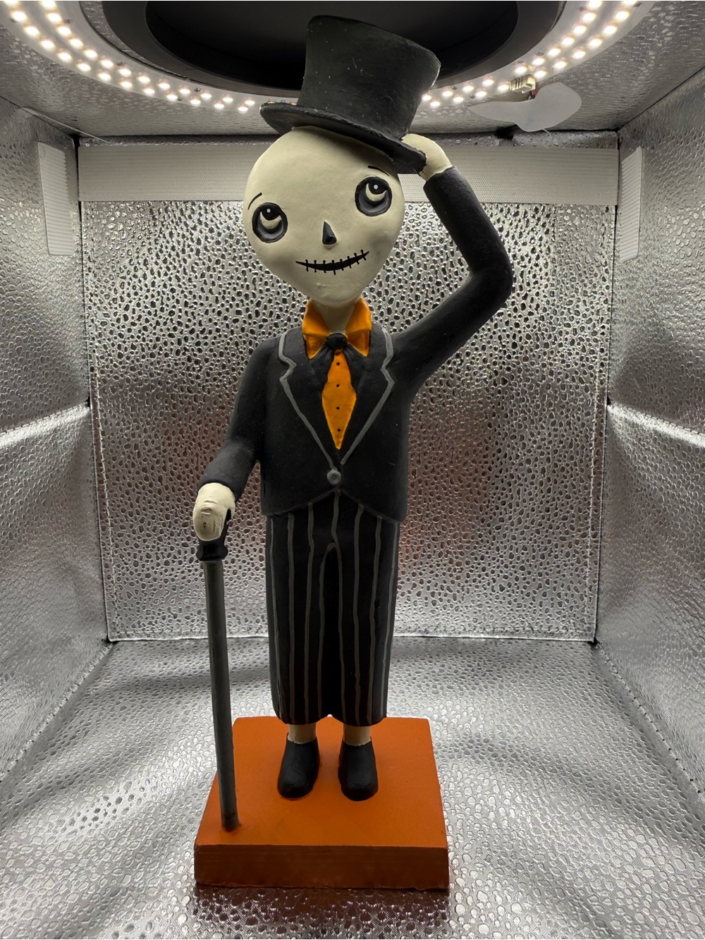 Vintage Jenene Mortimer Halloween Collection Skeleton Gent With Hat and Cane